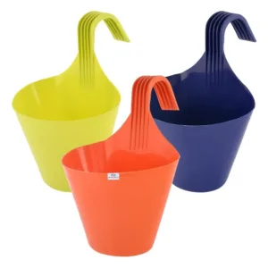 Single Hook Railing Hanging Plastic Pot – Pack of 3 (any color)